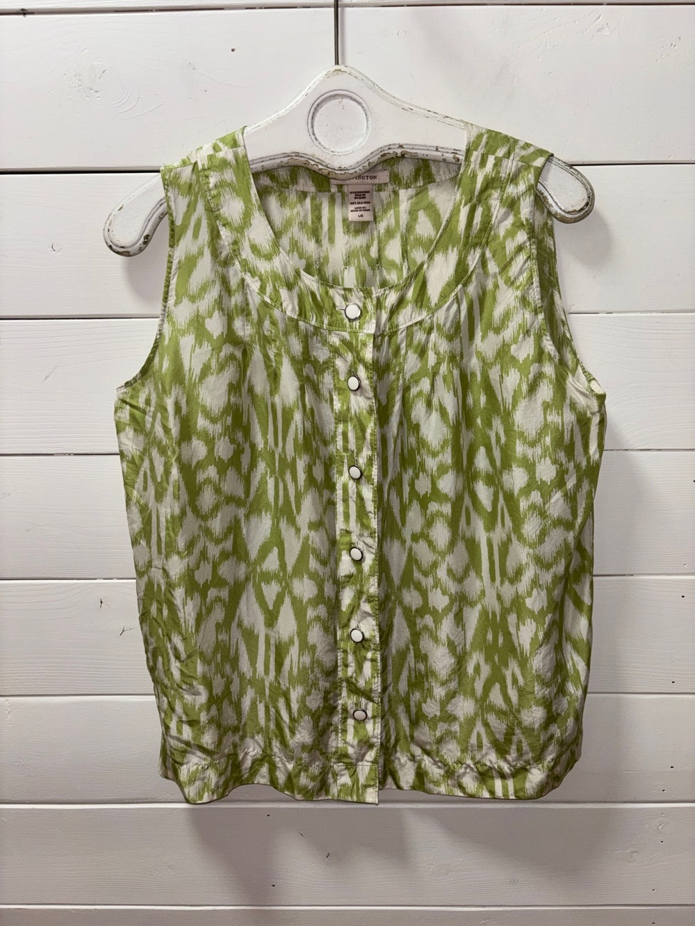 COVINGTON Green & White Silk Print Sleeveless Blouse Size L